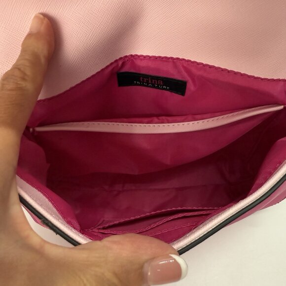 Trina Turk ColorBlock Crossbody Purse‎ Bag Light Pink Fuchsia Metal Chain - Picture 10 of 16